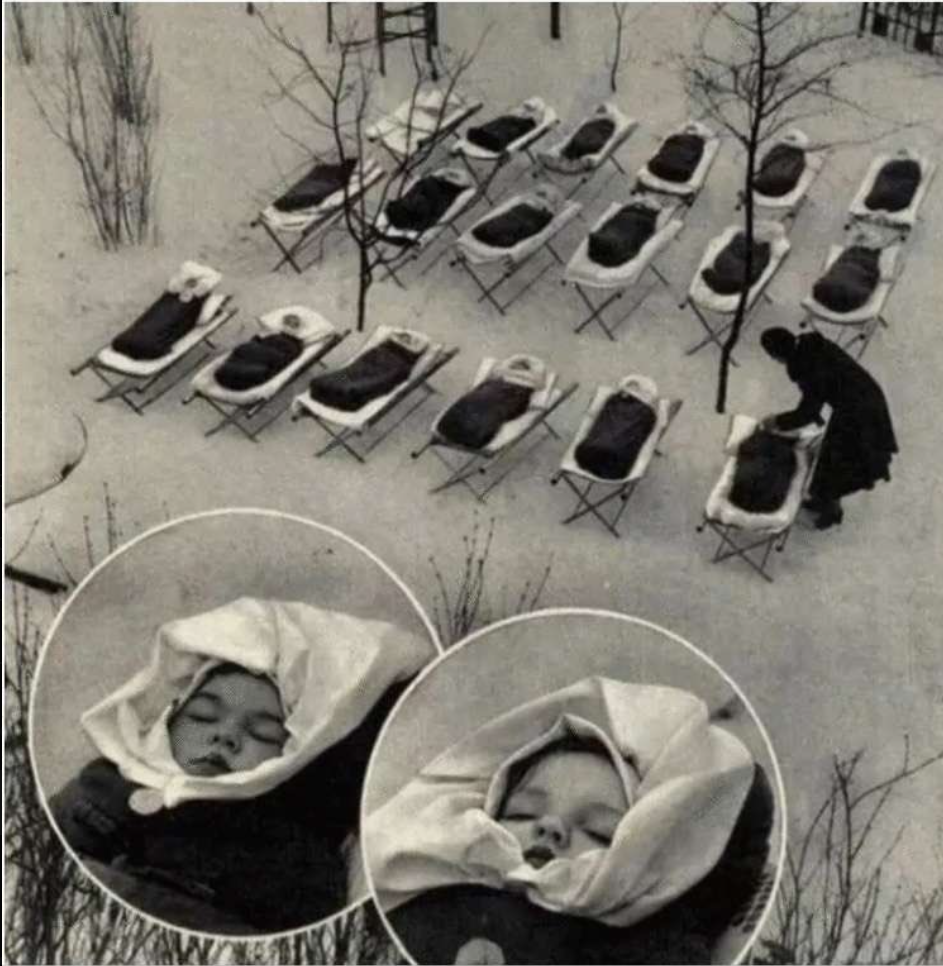 babies sleeping outside in snow